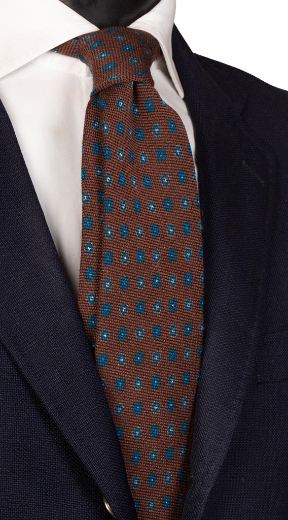 Cravatta in Lana Seta Marrone Fantasia Bluette Beige Made in Italy Graffeo Cravatte