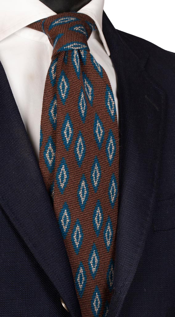 Cravatta in Lana Seta Marrone Fantasia Bluette Beige Made in Italy Graffeo Cravatte