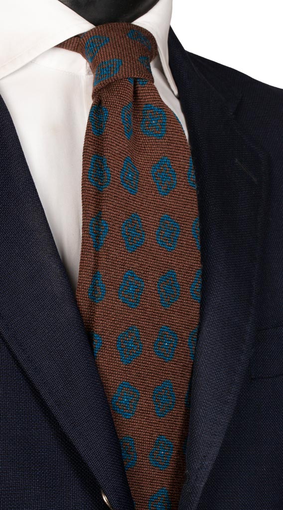 Cravatta in Lana Seta Marrone Fantasia Bluette Made in Italy Graffeo Cravatte