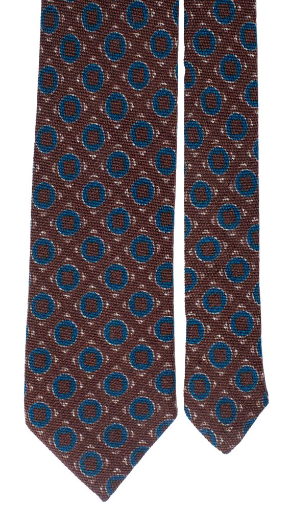 Cravatta in Lana Seta Marrone Fantasia Tono su Tono Bluette Bianco Made in Italy Graffeo Cravatte Pala