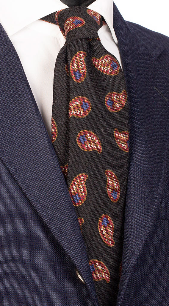 Cravatta in Lana Seta Marrone Paisley Bordeaux Beige Blu Navy Made in Italy Graffeo Cravatte