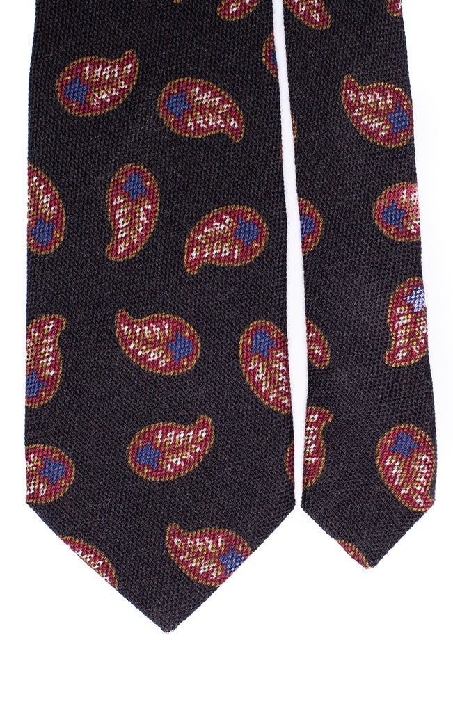 Cravatta in Lana Seta Marrone Paisley Bordeaux Beige Blu Navy Made in Italy Graffeo Cravatte