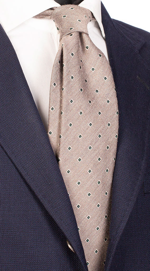 Cravatta in Lana Seta Tortora a Fantasia Verde Bianca Made in Italy Graffeo Cravatte