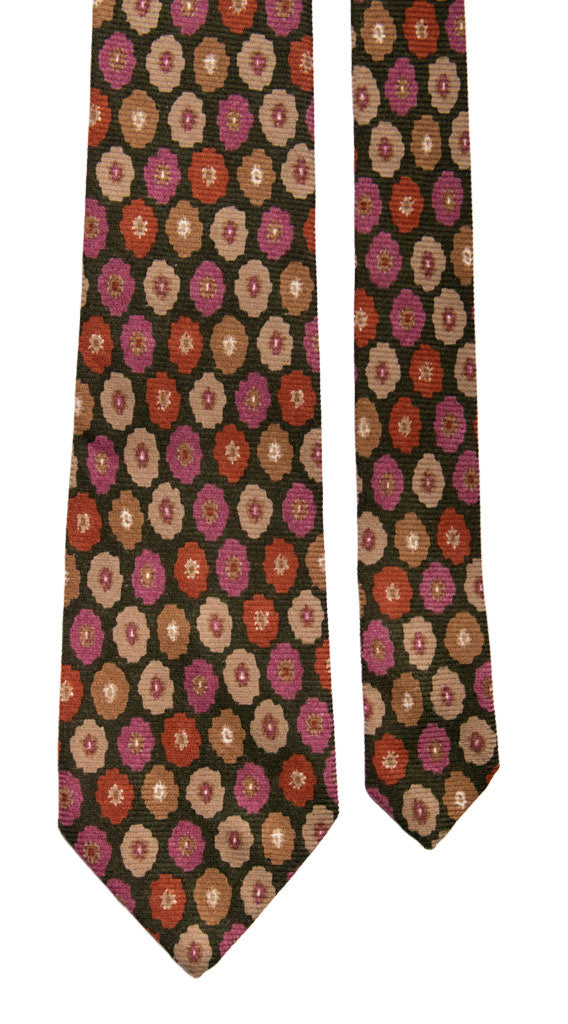 Cravatta in Lana Seta Verde Oliva a Fiori Viola Tortora Marrone Made in Italy Graffeo Cravatte Pala