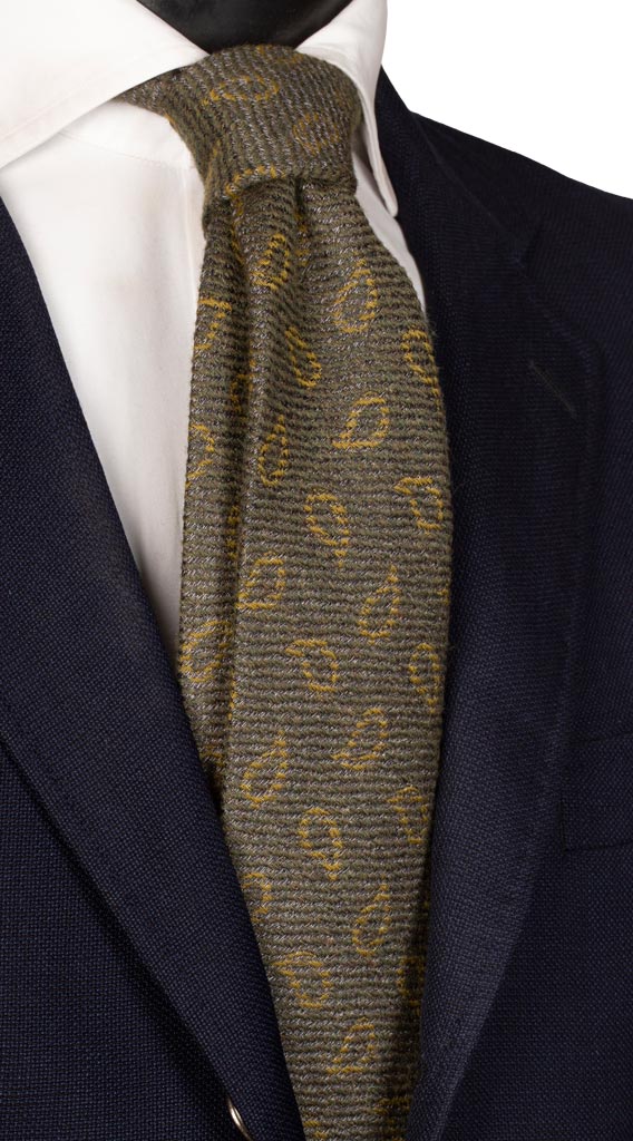 Cravatta in Lana Seta Verde Paisley Tono su Tono Made in Italy Graffeo Cravatte