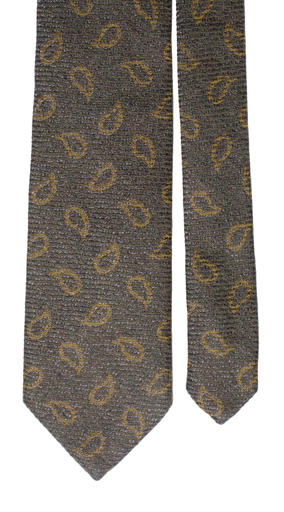Cravatta in Lana Seta Verde Paisley Tono su Tono Made in Italy Graffeo Cravatte Pala