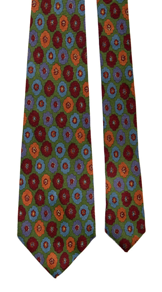 Cravatta in Lana Seta Verde a Fiori Bordeaux Celesti Kaki Made in Italy Graffeo Cravatte Pala