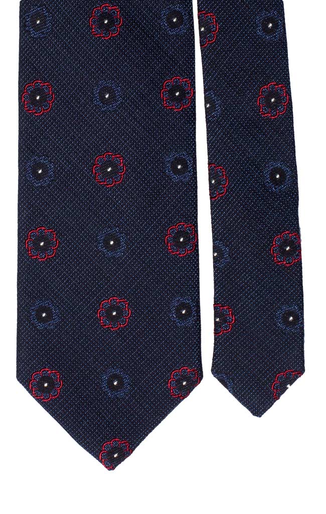 Cravatta in Seta Cotone Blu Fiori Rossi Celesti Made in Italy Graffeo Cravatte Pala