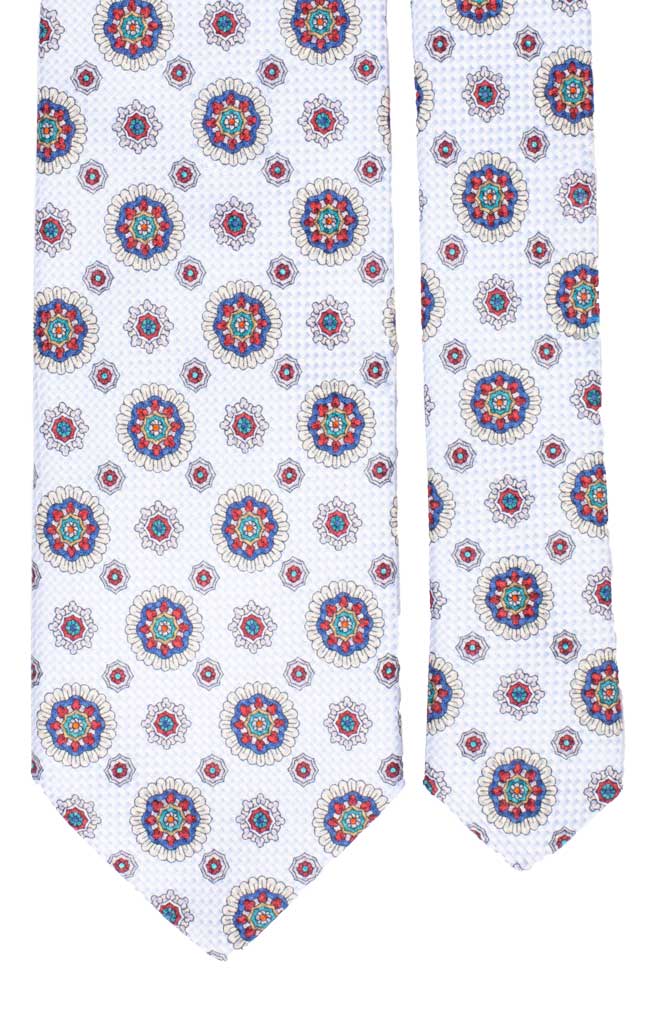 Cravatta in Seta Cotone Celeste Bianco Medaglioni Multicolor Made in Italy Graffeo Cravatte Pala