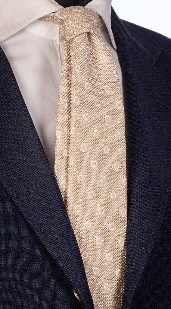 Cravatta in Seta Cotone Color Corda Fantasia Bianca Made in Italy Graffeo Cravatte