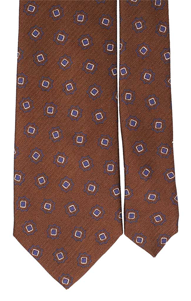 Cravatta in Seta Cotone Color Tabacco Fantasia Bluette Bianca Made in Italy Graffeo Cravatte Pala