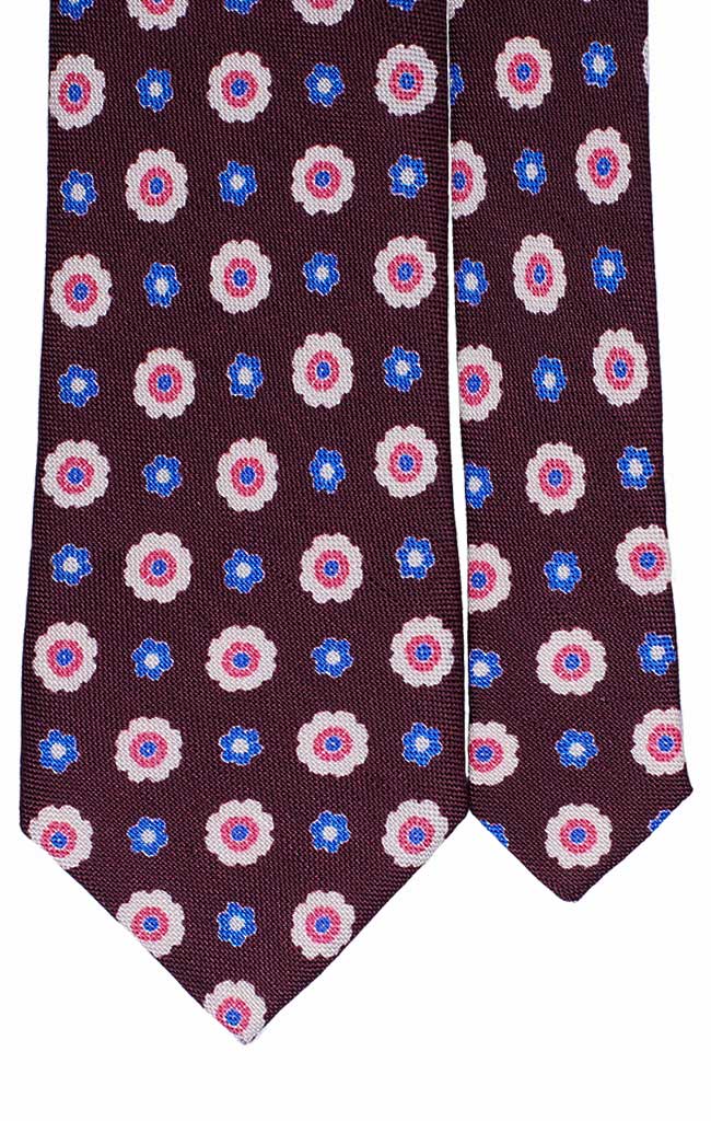 Cravatta in Seta Lino Color Melanzana Fiori Bianchi Rosa Bluette Made in Italy Graffeo Cravatte Pala