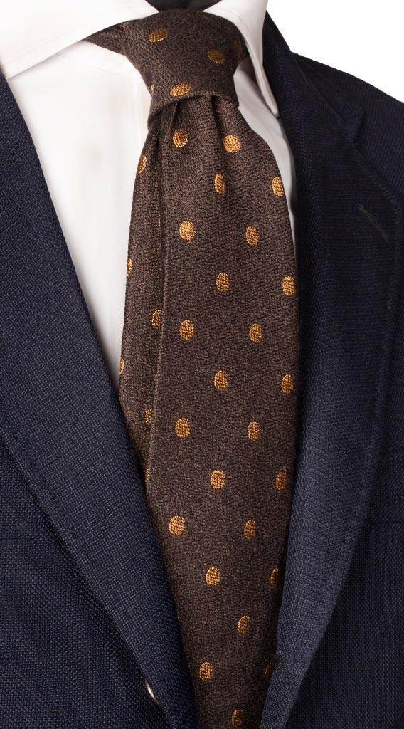 Cravatta in Seta Lino Marrone Pois Color Oro Made in Italy Graffeo Cravatte