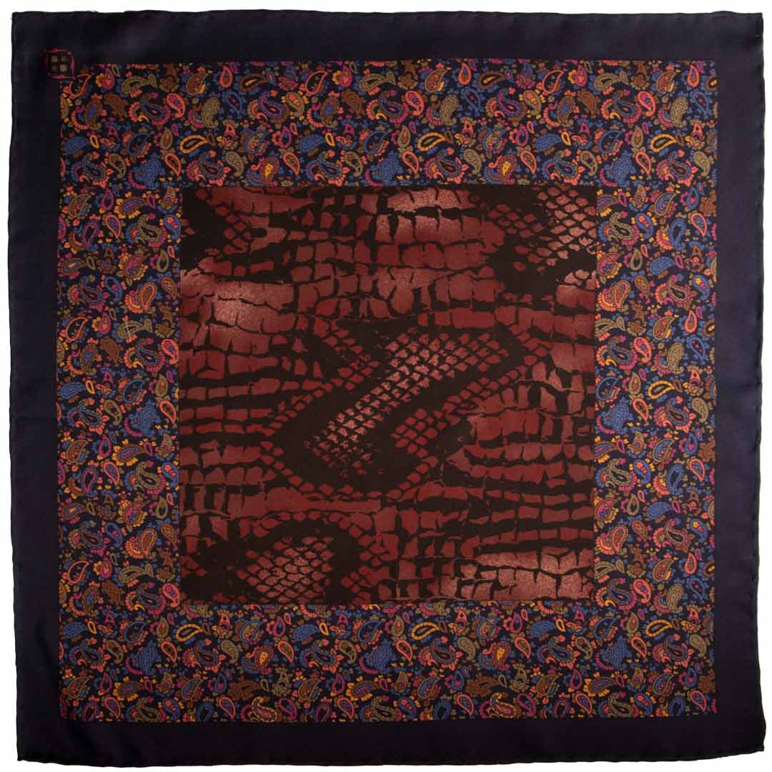 Fazzoletto da Taschino Vintage di Seta Blu Bordeaux Nero Paisley Multicolor Made in Italy Graffeo Cravatte