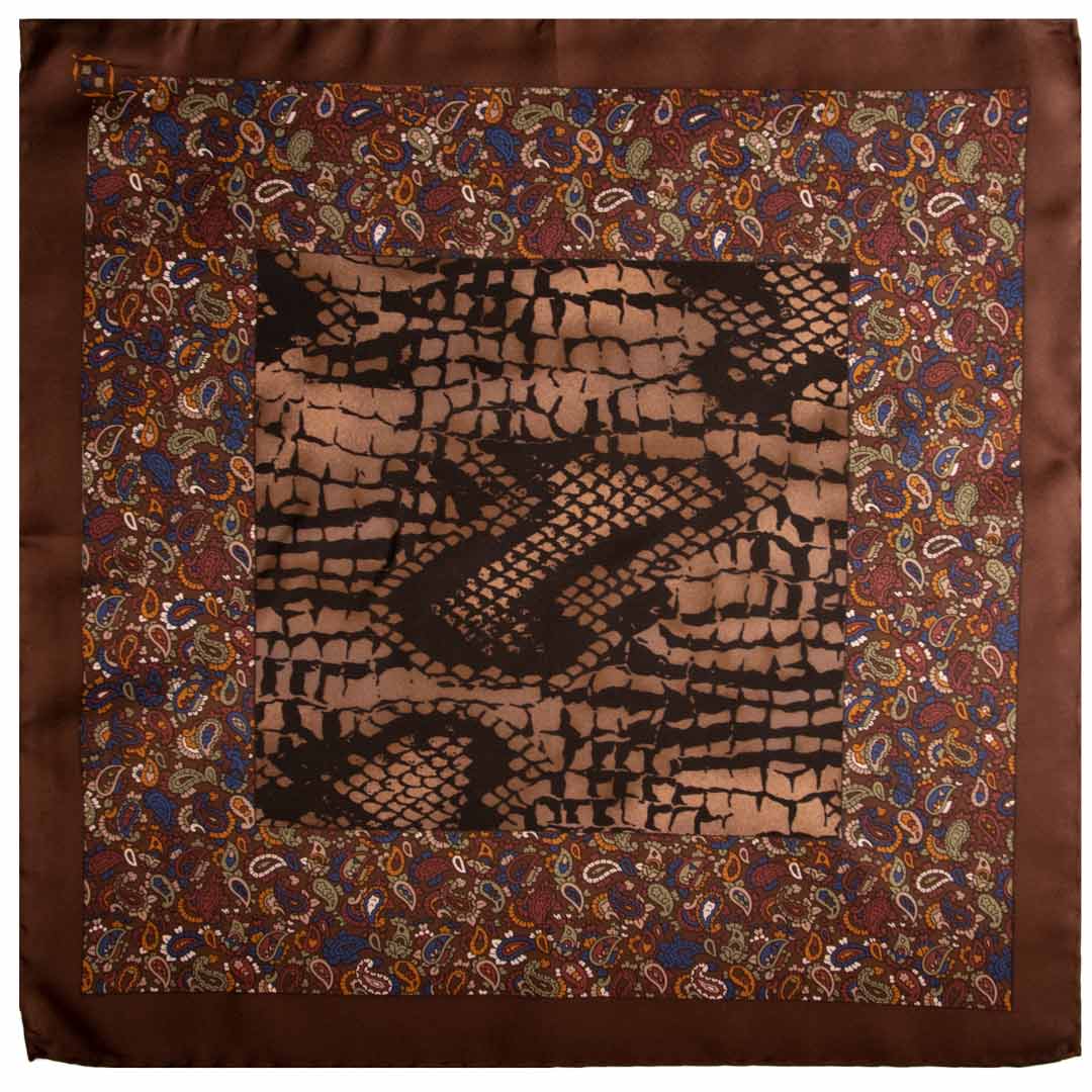 Fazzoletto da Taschino Vintage di Seta Marrone Tortora Nero Paisley Multicolor Made in Italy Graffeo Cravatte