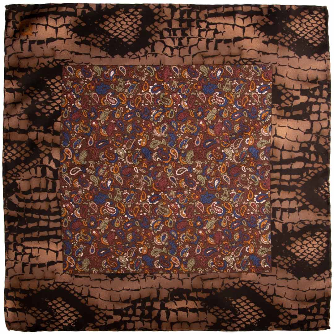 Fazzoletto da Taschino Vintage di Seta Nero Tortora Marrone Paisley Multicolor Made in Italy Graffeo Cravatte