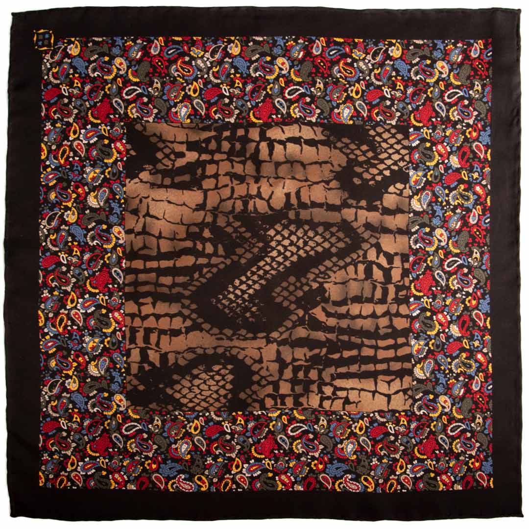 Fazzoletto da Taschino Vintage di Seta Nero Tortora Paisley Multicolor Made in Italy Graffeo Cravatte