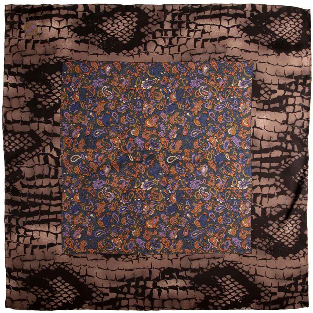 Fazzoletto da Taschino Vintage di Seta Tortora Nero Verde Paisley Multicolor Made in Italy Graffeo Cravatte