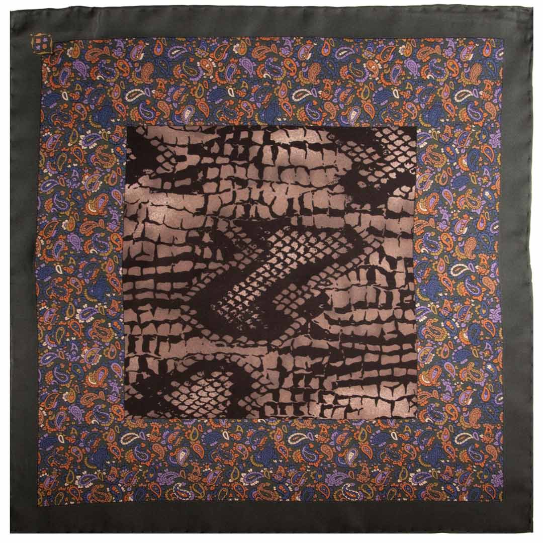 Fazzoletto da Taschino Vintage di Seta Verde Grigio Nero Paisley Multicolor Made in Italy Graffeo Cravatte