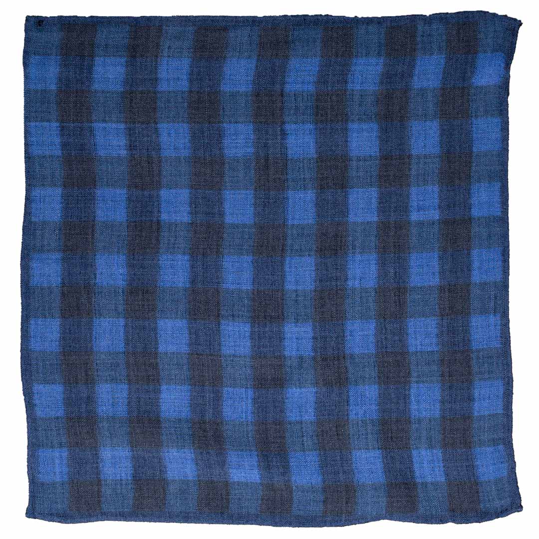 Fazzoletto da Taschino a Quadri di Lana Bluette Blu Made in Italy Graffeo Cravatte