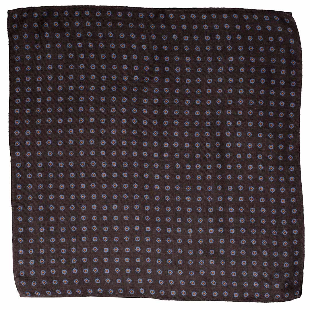 Fazzoletto da Taschino di Lana Marrone Fantasia Celeste Arancione Made in Italy Graffeo Cravatte