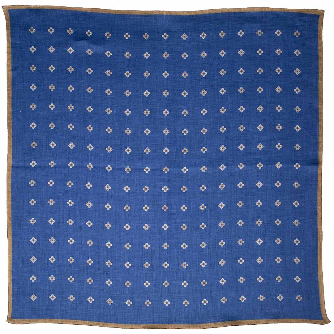 Fazzoletto da Taschino di Lino Bluette Fantasia Color Senape Made in Italy Graffeo Cravatte