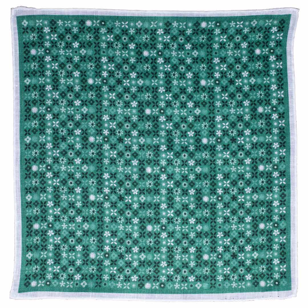 Fazzoletto da Taschino di Lino Verde Fantasia Nera Bianca Made in Italy Graffeo Cravatte