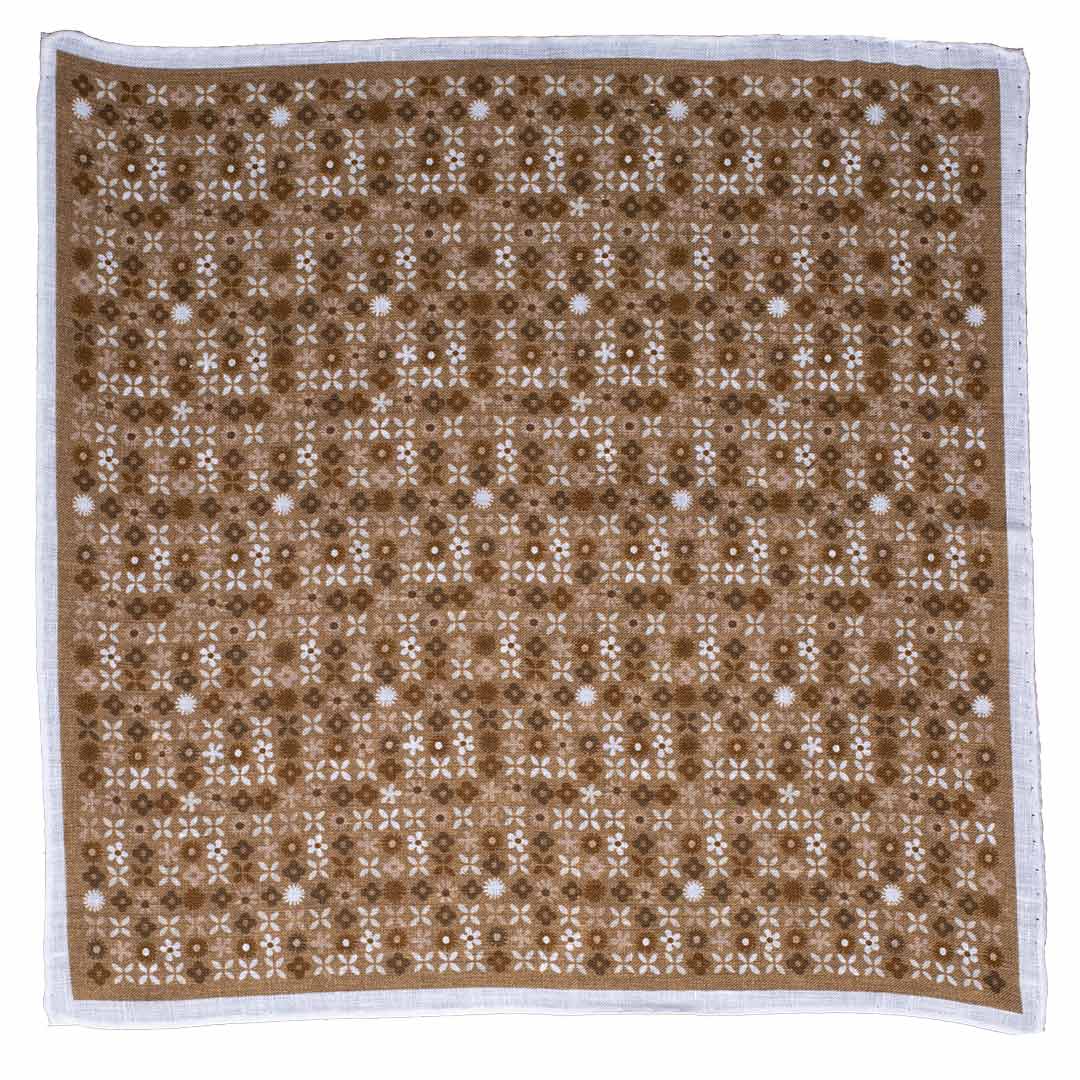 Fazzoletto da Taschino di Lino Color Corda Fantasia Marrone Nero Bianca Made in Italy Graffeo Cravatte