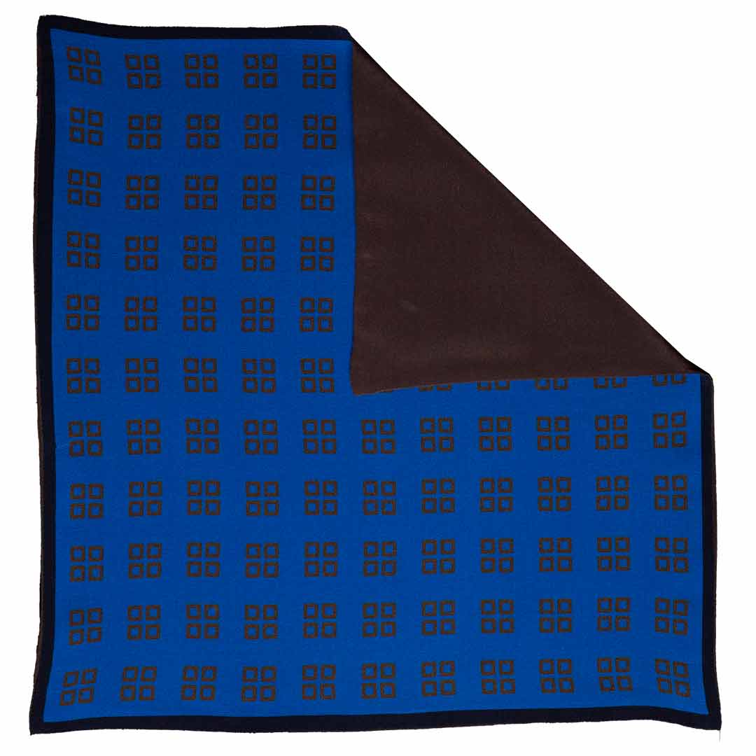 Fazzoletto da Taschino di Seta Double-Face Bluette Fantasia Marrone POC185 Made in italy Graffeo Cravatte