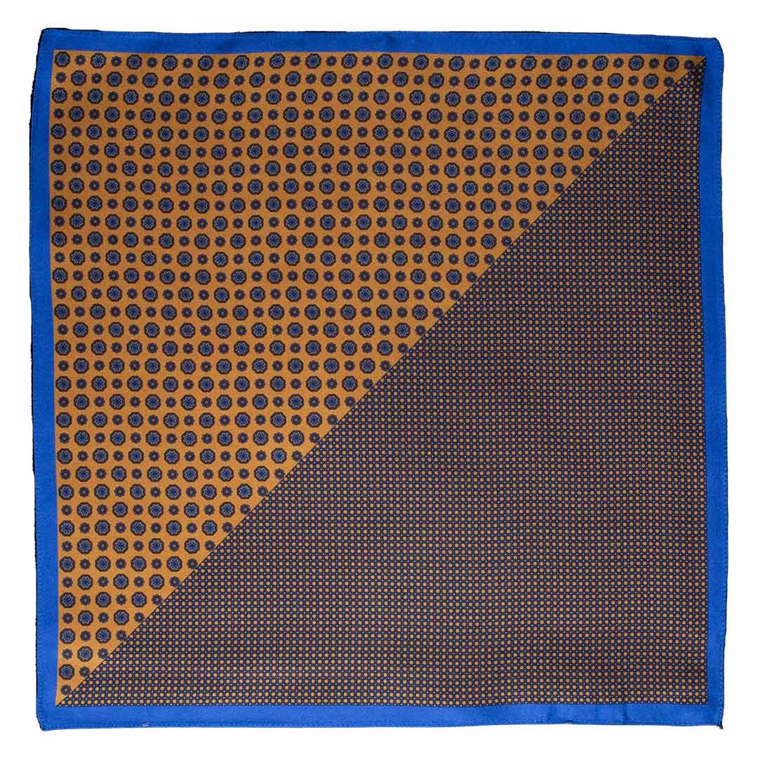 Fazzoletto da Taschino di Seta Fantasia Gialla Blu Celeste Made in Italy Graffeo Cravatte