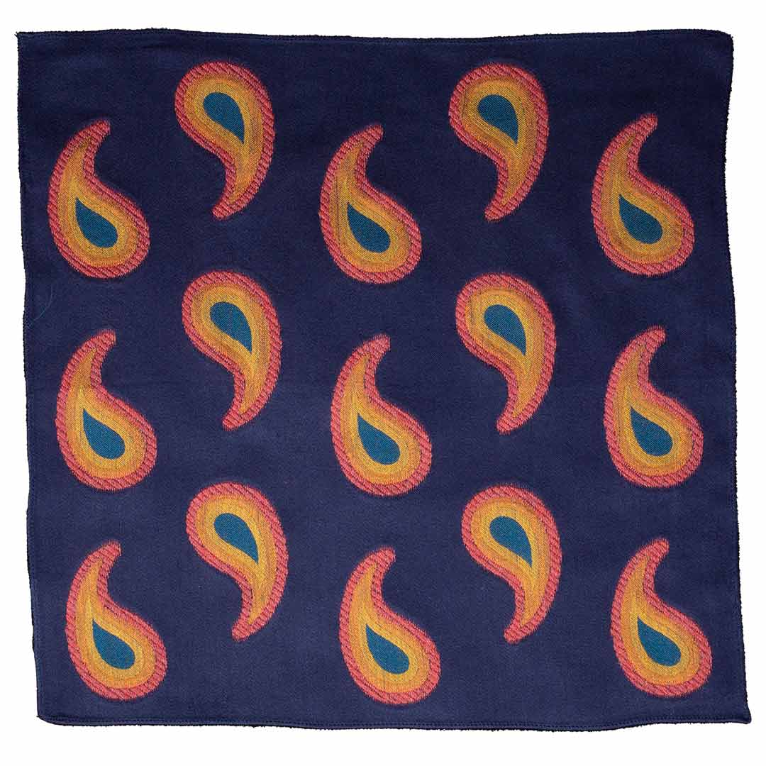 Fazzoletto da Taschino in Lana Seta Blu Paisley Rosa Arancione Giallo Avio Made in Italy Graffeo Cravatte