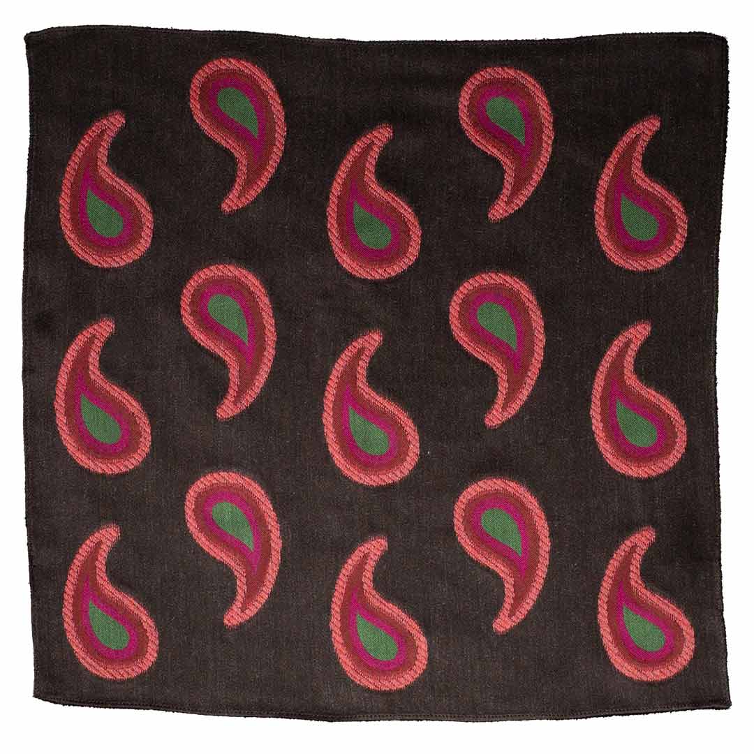 Fazzoletto da Taschino in Lana Seta Marrone Paisley Rosa Bordeaux Fucsia Verde Made in Italy Graffeo Cravatte