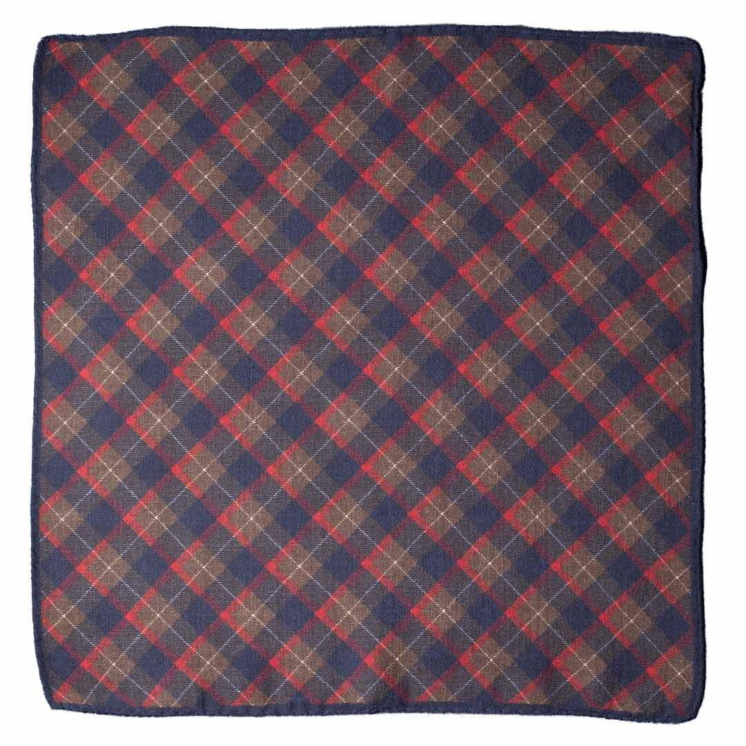 Fazzoletto da Taschino a Quadri di Lana Marrone Blu Rosso Poc149 Graffeo Cravatte Made in Italy