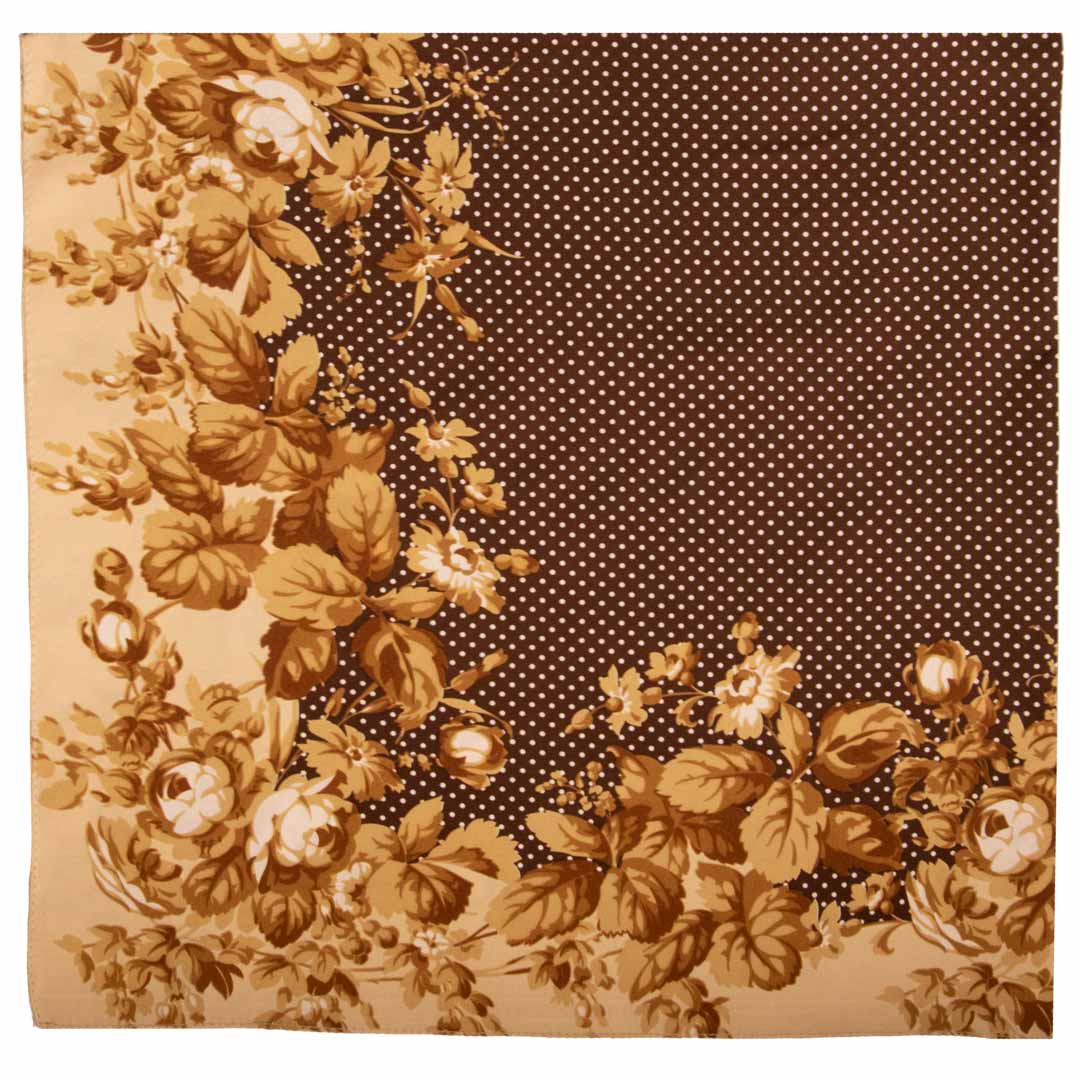 Foulard di Seta Marrone a Pois Bianchi a Fiori color Champagne Made in Italy Graffeo Cravatte