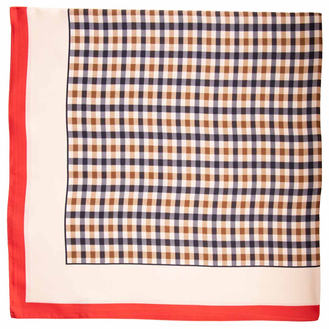 Foulard di Seta a Quadri Beige Blu Marrone Rosso Made in Italy Graffeo Cravatte