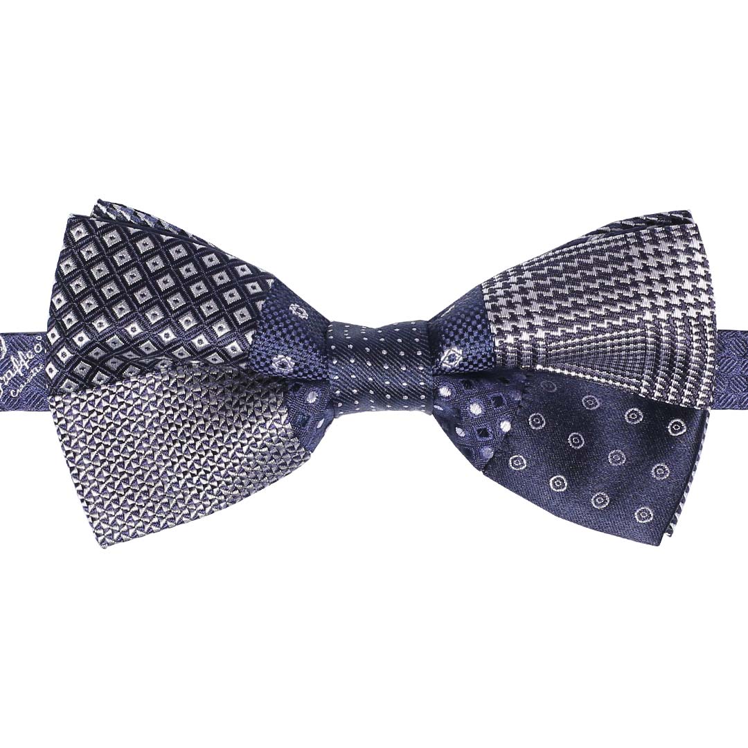 Papillon Uomo Patchwork da Cerimonia di Seta Blu Bianco Made in Italy Graffeo Cravatte