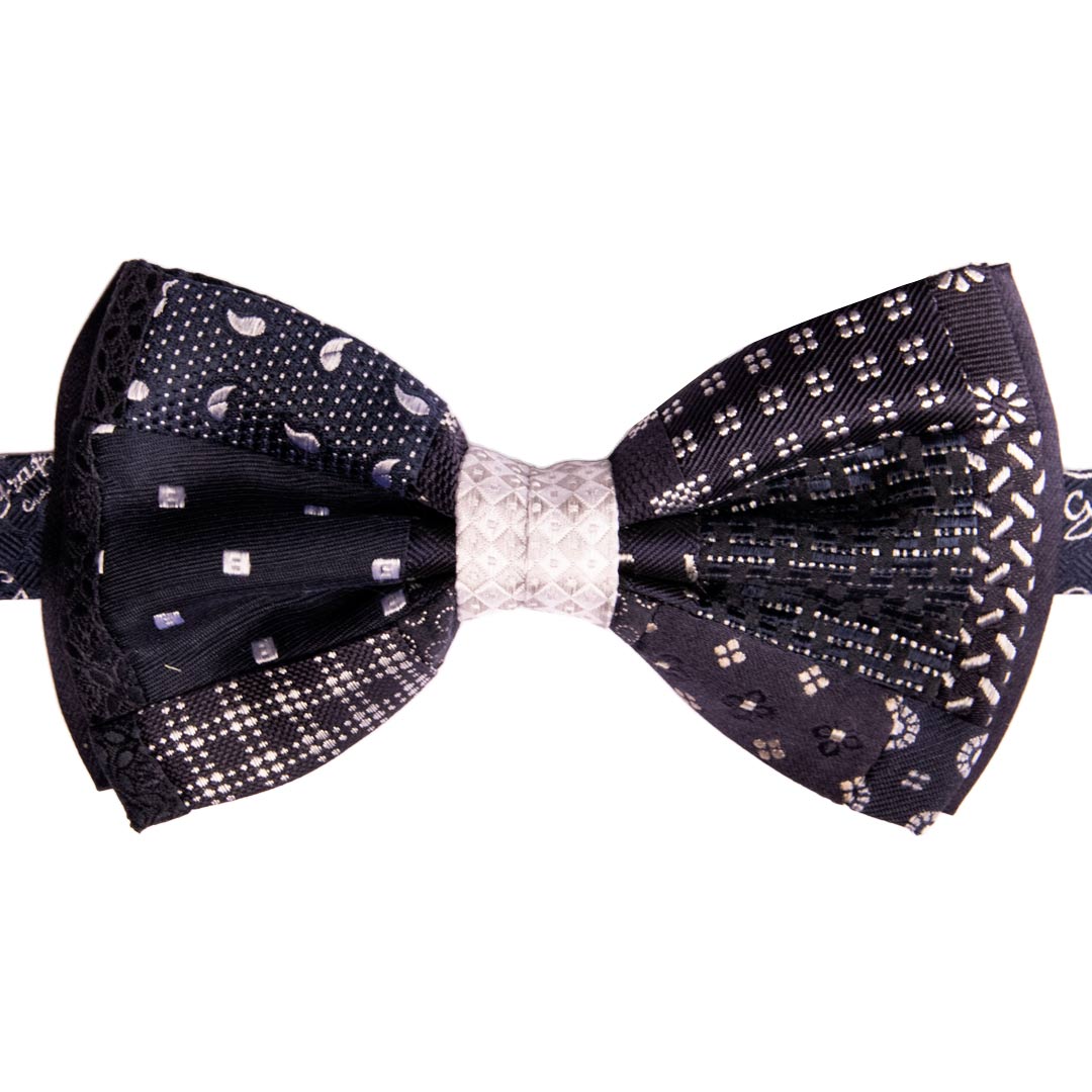 Papillon Uomo Patchwork da Cerimonia di Seta Blu Grigio Argento Made in Italy Graffeo Cravatte