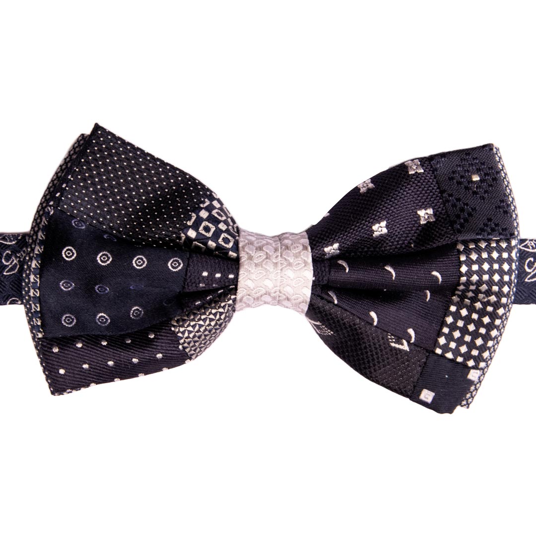 Papillon Uomo Patchwork da Cerimonia di Seta Blu Grigio Argento Made in Italy Graffeo Cravatte