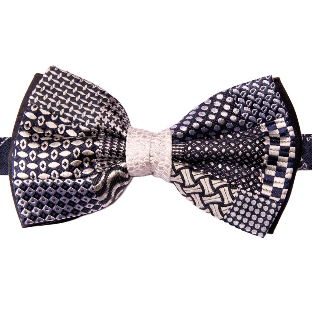 Papillon Uomo Patchwork da Cerimonia di Seta Blu Grigio Argento Made in Italy Graffeo Cravatte