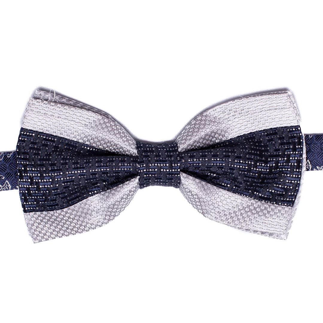 Papillon Uomo Patchwork da Cerimonia di Seta Blu Grigio Argento Made in Italy Graffeo Cravatte