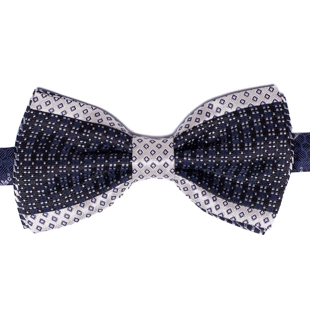 Papillon Uomo Patchwork da Cerimonia di Seta Blu Grigio Argento Made in Italy Graffeo Cravatte