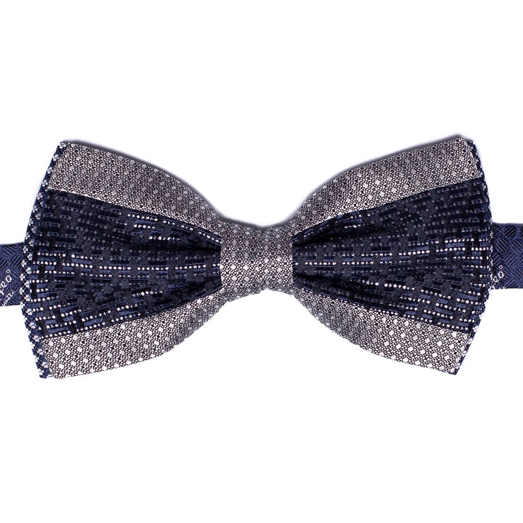 Papillon Uomo Patchwork da Cerimonia di Seta Blu Grigio Argento Made in Italy Graffeo Cravatte