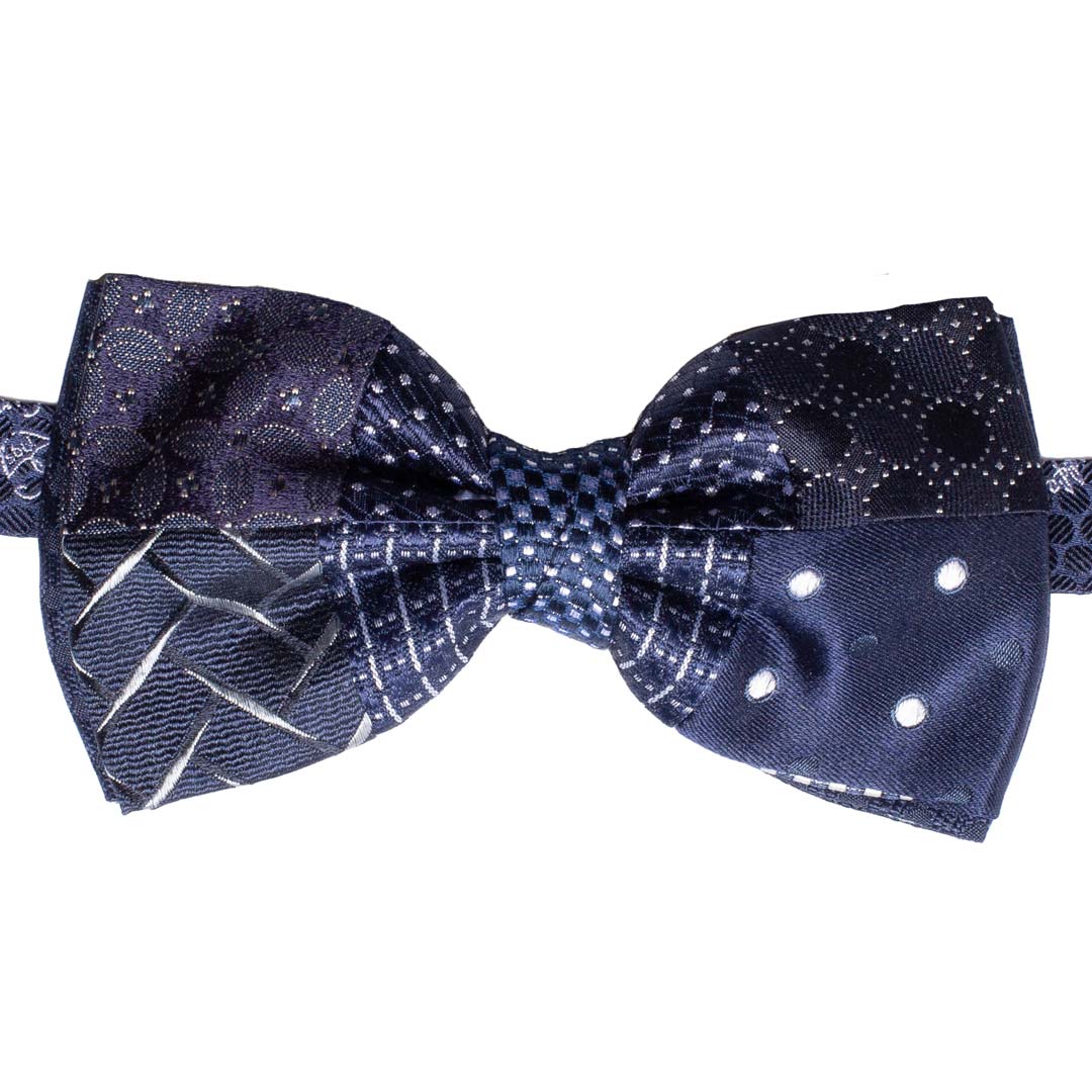 Papillon Uomo Patchwork da Cerimonia di Seta Blu Grigio Argento Made in Italy graffeo Cravatte