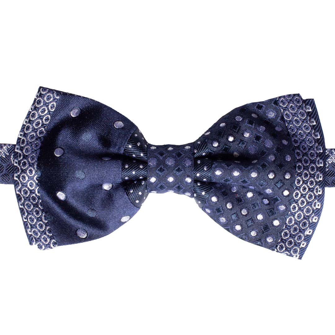 Papillon Uomo Patchwork da Cerimonia di Seta Blu Grigio Argento Made in Italy Graffeo Cravatte