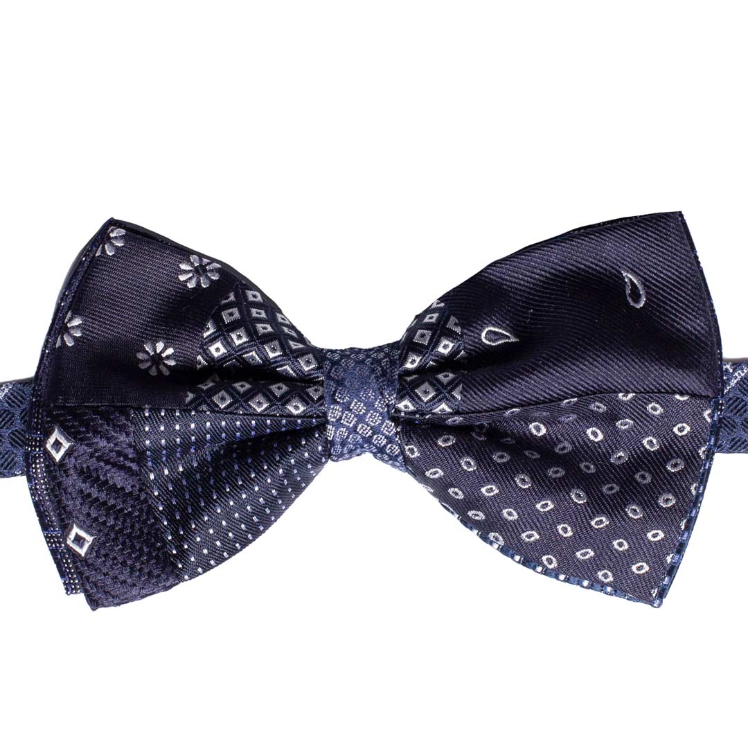 Papillon Uomo Patchwork da Cerimonia di Seta Blu Grigio Argento Made in Italy Graffeo Cravatte