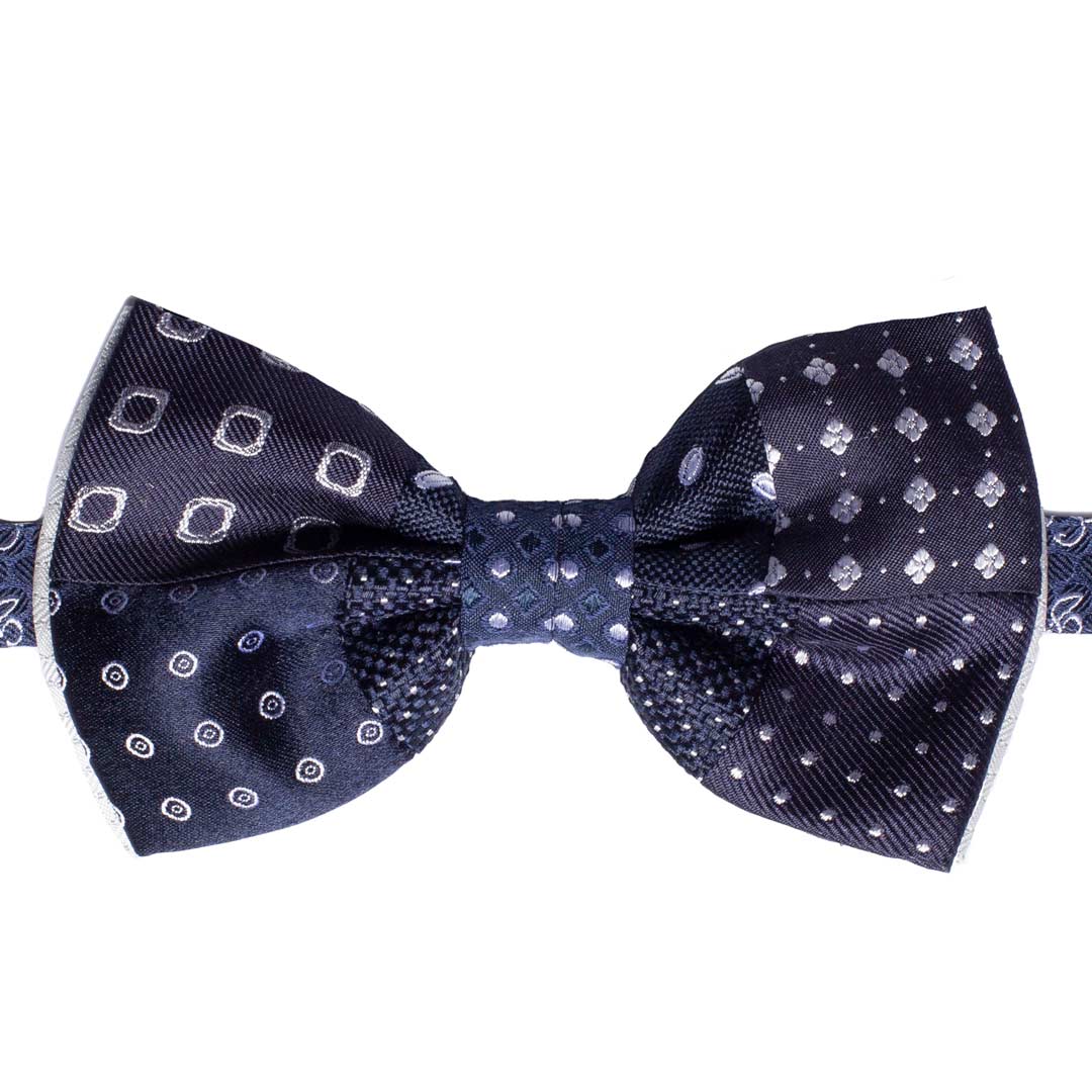 Papillon Uomo Patchwork da Cerimonia di Seta Blu Grigio Argento Made in Italy Graffeo Cravatte