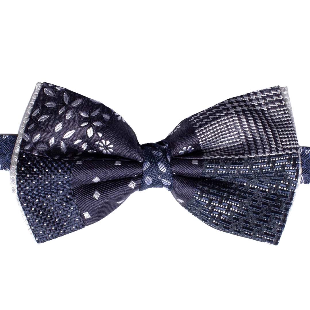 Papillon Uomo Patchwork da Cerimonia di Seta Blu Grigio Argento Made in Italy Graffeo Cravatte