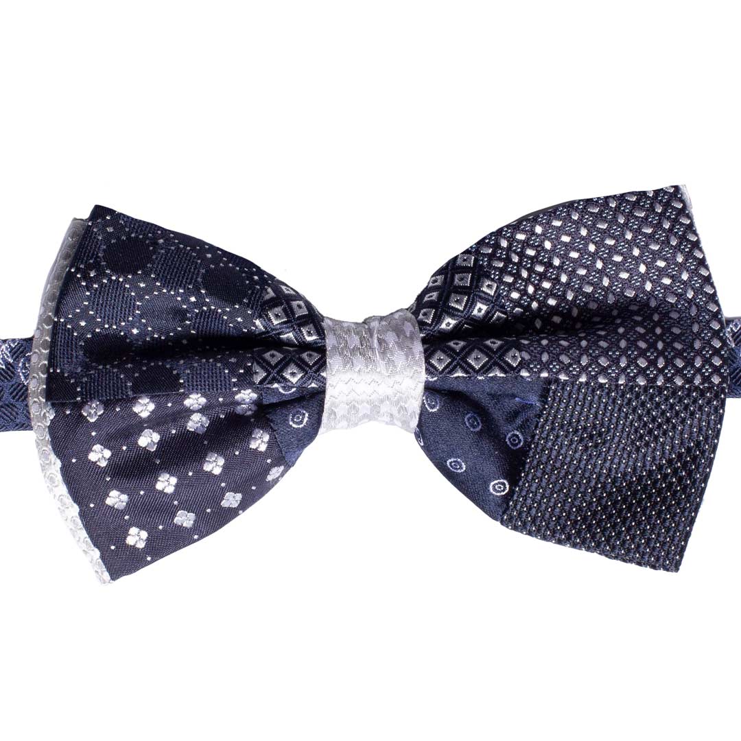 Papillon Uomo Patchwork da Cerimonia di Seta Blu Grigio Argento Made in Italy graffeo Cravatte