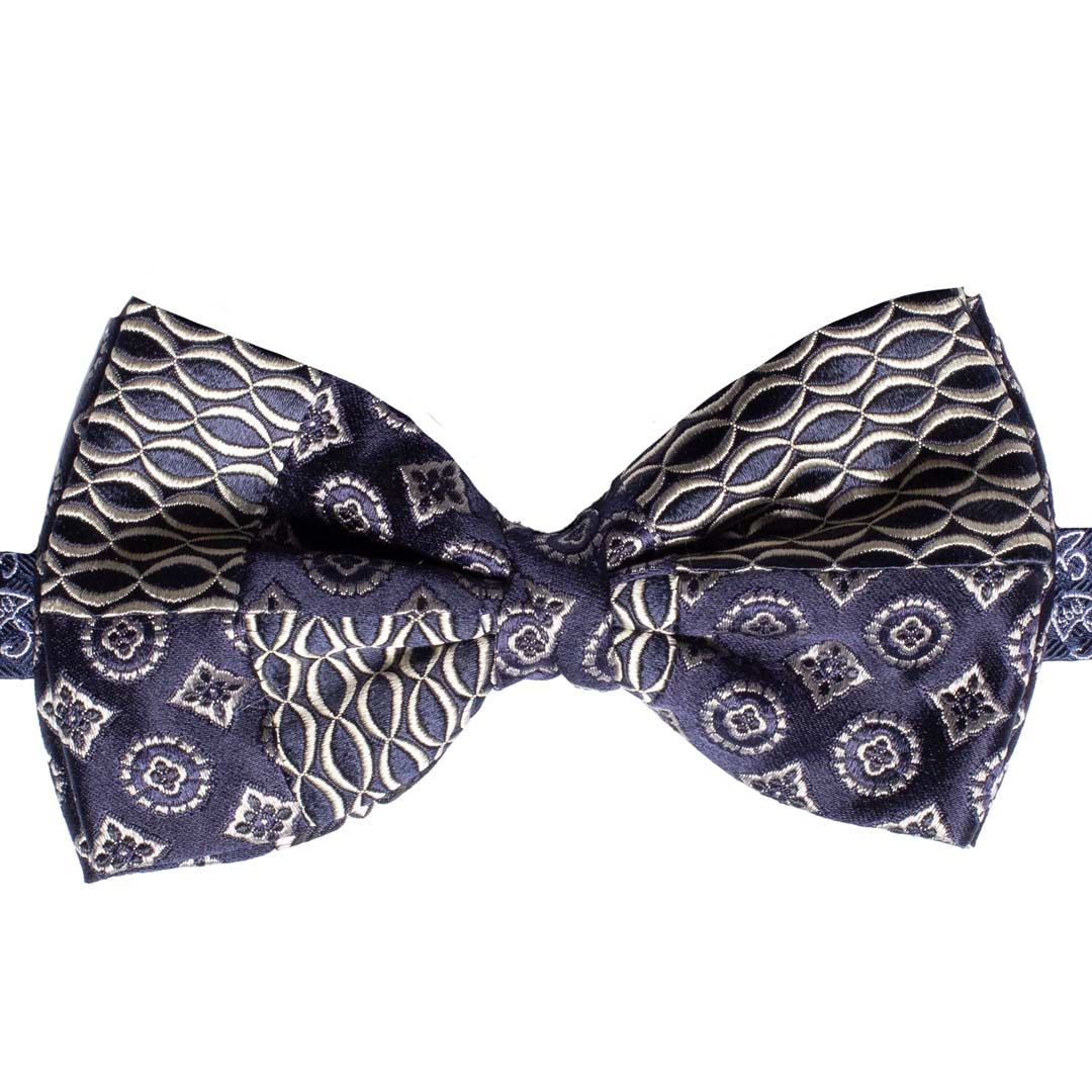 Papillon Uomo Patchwork da Cerimonia di Seta Blu Grigio Argento Made in Italy Graffeo Cravatte