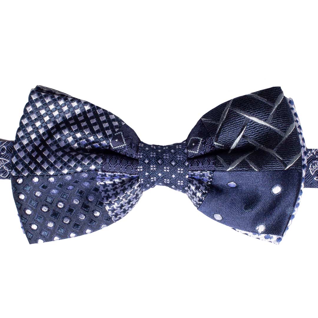 Papillon Uomo Patchwork da Cerimonia di Seta Blu Grigio Argento Made in Italy Graffeo Cravatte